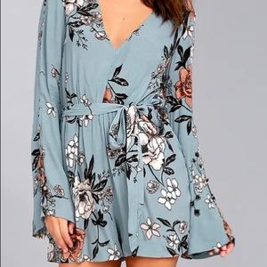 MINKPINK New Romantic Light Blue Floral Print Romper
